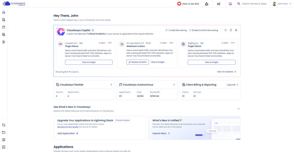 Cloudways interface