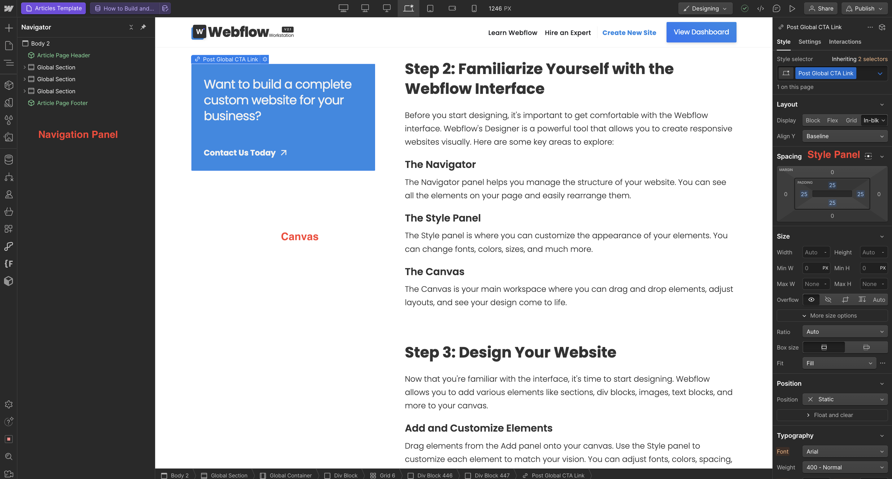 Webflow interface